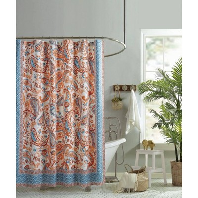 coral and blue shower curtain