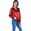 Anna-Kaci Women's Satin Long Sleeve V-Neck Blouse with Cuffed Sleeves - 3 of 4