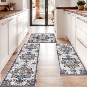 TOBILI Kitchen Rugs Sets 3 Piece,Non Slip Kitchen Rugs and Mats Non Skid Washable, Bohemian Kitchen Floor Mat Farmhouse for Hallway Entryway - 1 of 4