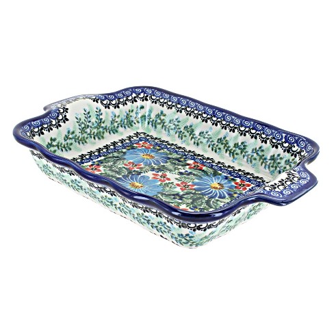 Blue Rose Polish Pottery Blue Buttercup Medium Rectangular Baker With 