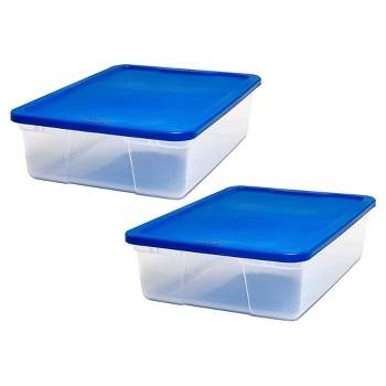 Homz 32 Gallon Standard Plastic Storage Container with Secure Lid, Blue, 2 Pack