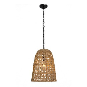 LNC Echbienisra 1-Light Matte Black Canopy with Natural Rattan Shade: UL Listed, Adjustable Height - 1 of 4