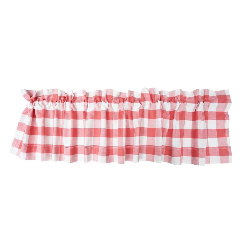 C&F Home Franklin Coral Gingham Check Window Valance Curtain, Set of 2, 1 of 3