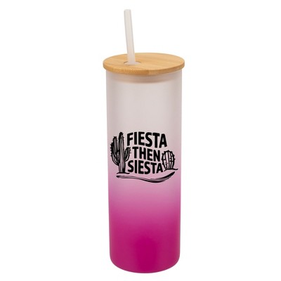 Elanze Designs Fiesta Then Siesta Cactus Desert Wrap-Around Design 25 Ounce Frosted Gradient Glass On-The-Go Coffee Travel Skinny Tumbler Mug Cup,