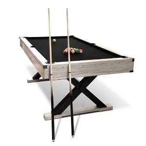 7 FT Pool Table , Billiard Table with 2 Cue Sticks, Billiard Balls, Cues, Cleaning Brush, X-Legs, Black Cloth, Rustic Grey, 84"L x 46.5"W x 32.7"H - 1 of 4