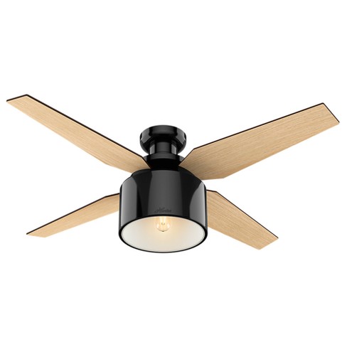 52 Cranbrook Low Profile Gloss Black Ceiling Fan With Light With Handheld Remote Hunter Fan