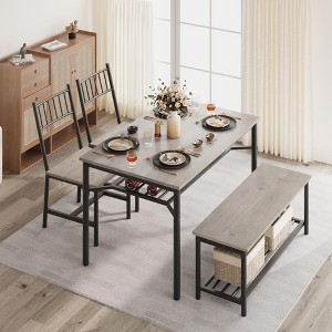 Dining Table Set For 4, Room Dining Table Set With Storage Benches, Kitchen Table And Chairs For 4 With Wine Rack, Rectangular Kitchen Table Set - 1 of 4