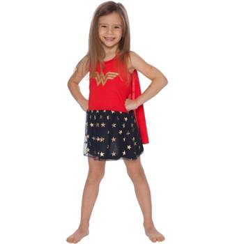 DC Comics Girls' Wonder Woman Glitter Logo Tank Nightgown with Detachable Cape