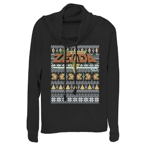 Juniors Womens Nintendo Ugly Christmas Legend of Zelda Cowl Neck Sweatshirt - 1 of 3