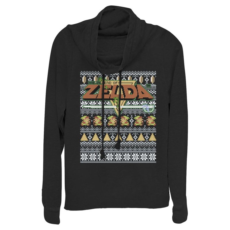 Juniors Womens Nintendo Ugly Christmas Legend of Zelda Cowl Neck Sweatshirt, 1 of 4