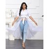 Clearlove Womens Mesh See Through Shirts Puff Sleeve Long Dresses Belt V Neck Button Down Flowy Ruffled Casual Club Party Outfit - 2 of 4