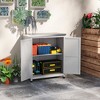Outsunny Wooden Storage Cabinet, Outdoor Prep Station with Metal Tabletop and Shelf, Patio Storage Cabinet with Double Doors, Gray - 3 of 4