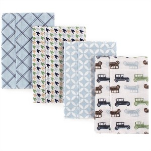 Hudson Baby Infant Boy Cotton Flannel Burp Cloths 4pk, Blue Cars, One Size - 1 of 1