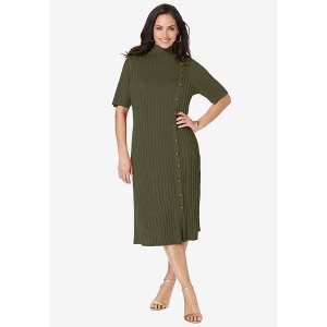 Jessica London Women's Plus Size Button Front Sweater Dress - 1 of 4