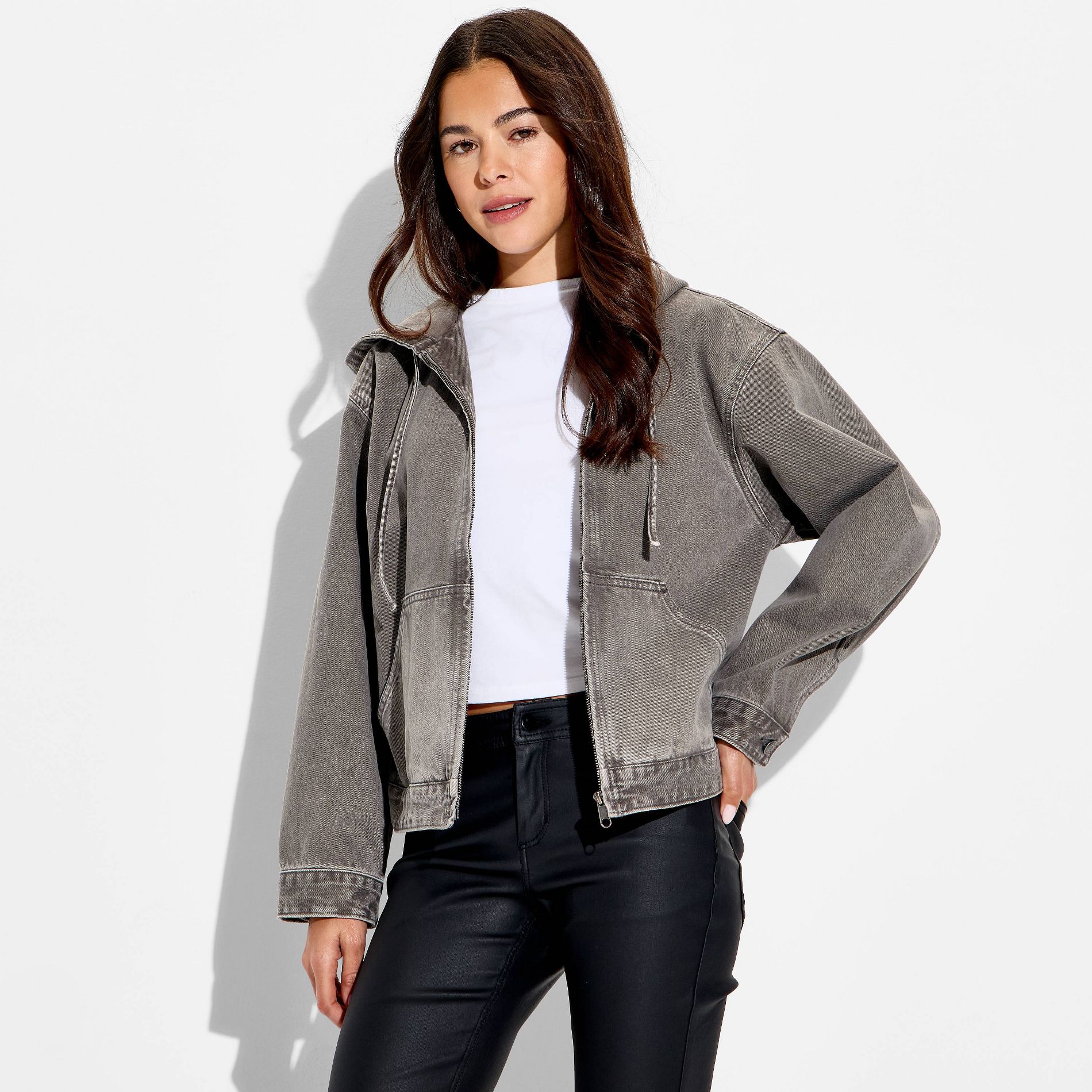 Women's Hooded Zip-Up Denim Jacket - Wild Fable™