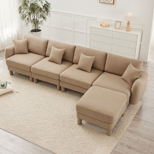 AENKYO Boucle Sectional Sofa with Shell Armrests & Ottoman - Modular Sectional Sofa, 4-Seat Deep Seat Sofa for Living Room & Bedroom, Easy Assembly - 1 of 4