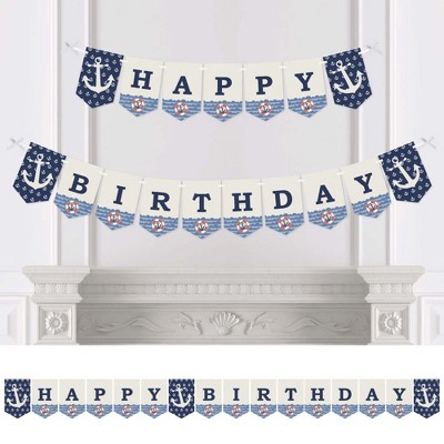 Big Dot of Happiness Ahoy - Nautical - Birthday Party Bunting Banner - Anchor Party Decorations - Happy Birthday