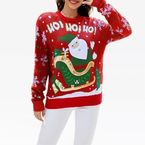 Womens Ugly Christmas Sweater Crew Neck Pullover Sweaters Jacquard Knit Festive Pattern Christmas Sweater Ho Ho Ho Santa Sweater - 1 of 4