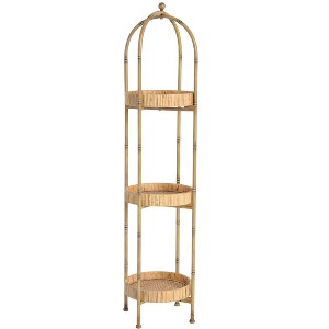 Storied Home Boho Bamboo-Style Metal Plant Stand or Shelf with Removable Rattan Trays - 1 of 4