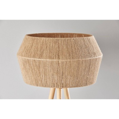 Natural Wood Tripod Floor Lamp with Geometric Shade