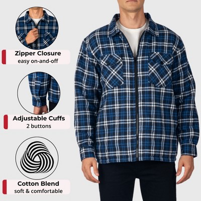 Мужские куртки Alpine Swiss Mens Felix Fleece Lined Flannel Jacket Heavyweight Zip-Up Plaid Shirt Shacket Warm Winter Outerwear BLGY MED — фото 2