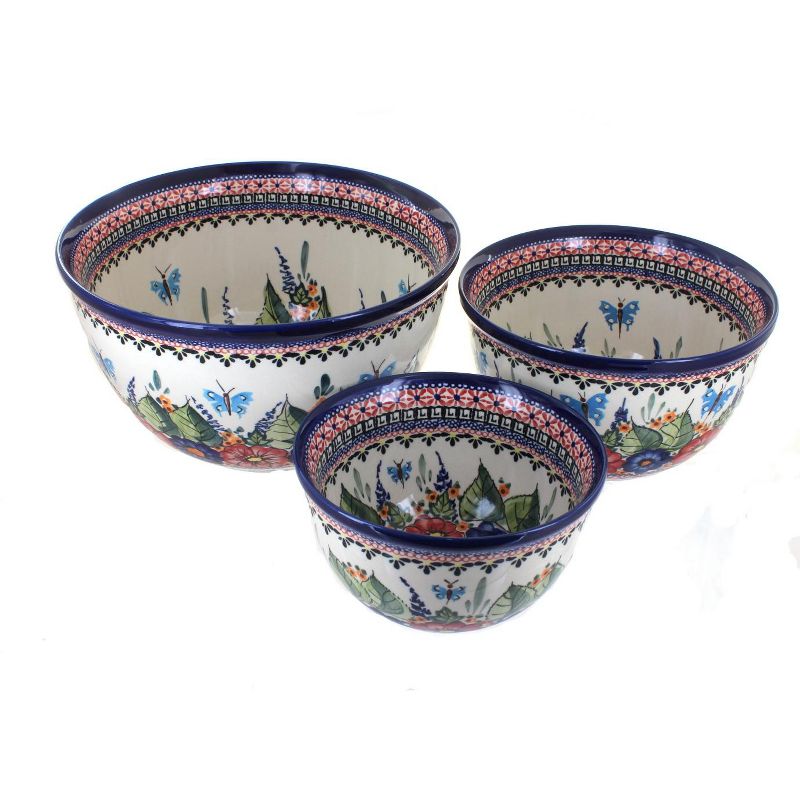 Blue Rose Polish Pottery 1900 Zaklady Mixing Bowl Set, 1 of 2