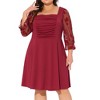 Agnes Orinda Women's Plus Size Pleat Front Square Neck Sheer Sleeve Flowy A-Line Dresses - 2 of 4