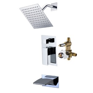 Sumerain Modern 8-inch Square Rain Shower System, Single Lever Wall Mount Tub & Shower Faucet Chrome - 1 of 4