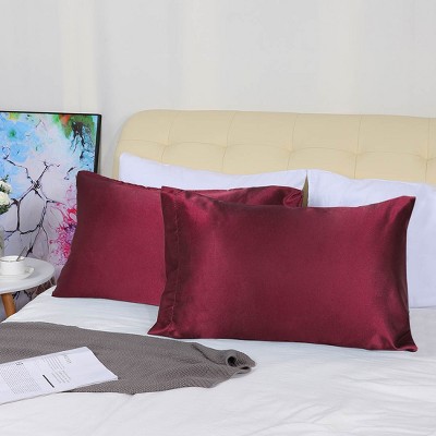 2 Pcs Standard(20"x30") Silky Satin Luxury Pillow Cases Burgundy - PiccoCasa