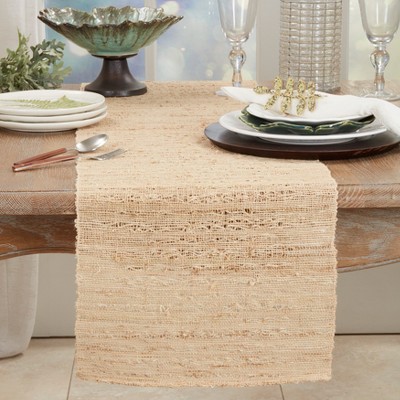 Beige Woven Ramie Coastal Table Runner, 14"x90"
