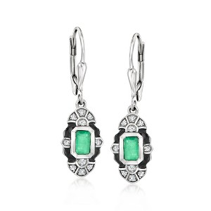 Ross-Simons 0.70 ct. t.w. Emerald Drop Earrings With .10 ct. t.w ...