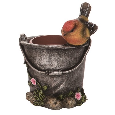 Transpac Resin 7 in. Gray Spring Bird Faux Pail Planter