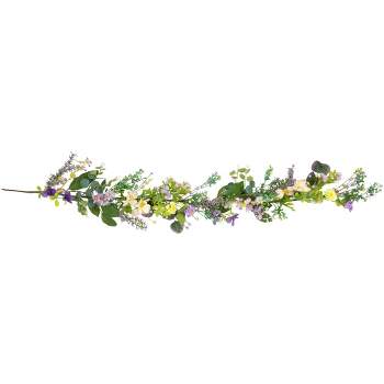 Northlight Daisy and Mixed Foliage Floral Spring Garland - 5' - Purple