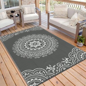 Double Sided Plaid Outdoor Carpe,Modern Border Plastic Straw Rug, Waterproof, Easy to Carry, Large Size - 1 of 4