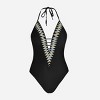Women's Wave Stitching Plunge Cutout Halter One Piece Swimsuit - Cupshe - 3 of 4