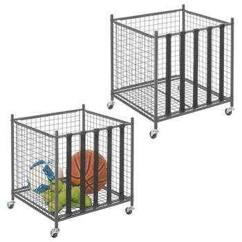 mDesign Metal Rolling Sports Equipment Storage Holder Rack with 4 Wheels