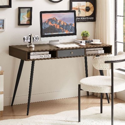 CENGHU Mid Century Modern Computer Desk with USB Ports, Power Outlet & Drawers, Multifunctional Home Office Desk, Writing Study Desk with Drawers