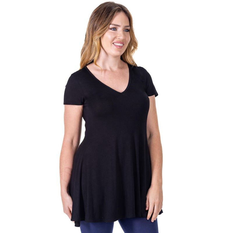 24seven Comfort Apparel Womens Short Sleeve Loose Fit Tunic Top with V Neck, 2 of 5