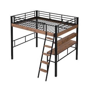 Bellemave Metal Full Size Loft Bed with LED, Built-in Desk, Storage Shelf and Ladder, Black - 1 of 4