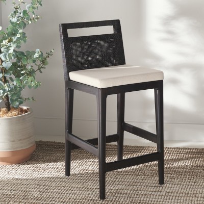 Darin Dark Brown Wood Counter Stool with White Cushion