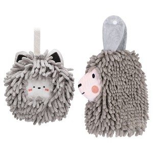 REGALWOVEN Absorbent Soft Chenille Cartoon Alpaca Fuzzy Ball Bathroom Hanging Hand Towels 7" x 7"/7" x 11" 2 Pcs - 1 of 4