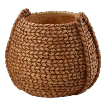 tagltd Catania Cement Basket Planter, 9.1L x 8.9W x 7.9H inches, holds up to an 5" drop in plant.