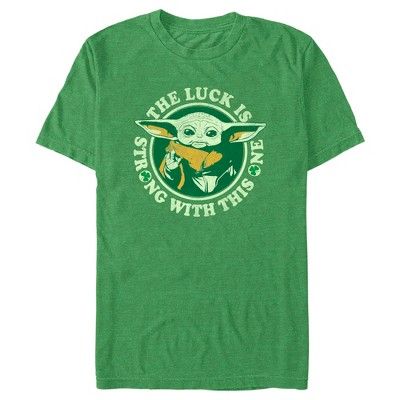 Men's Star Wars: The Mandalorian St. Patrick's Day Grogu Luck is Strong with this One Distressed T-Shirt