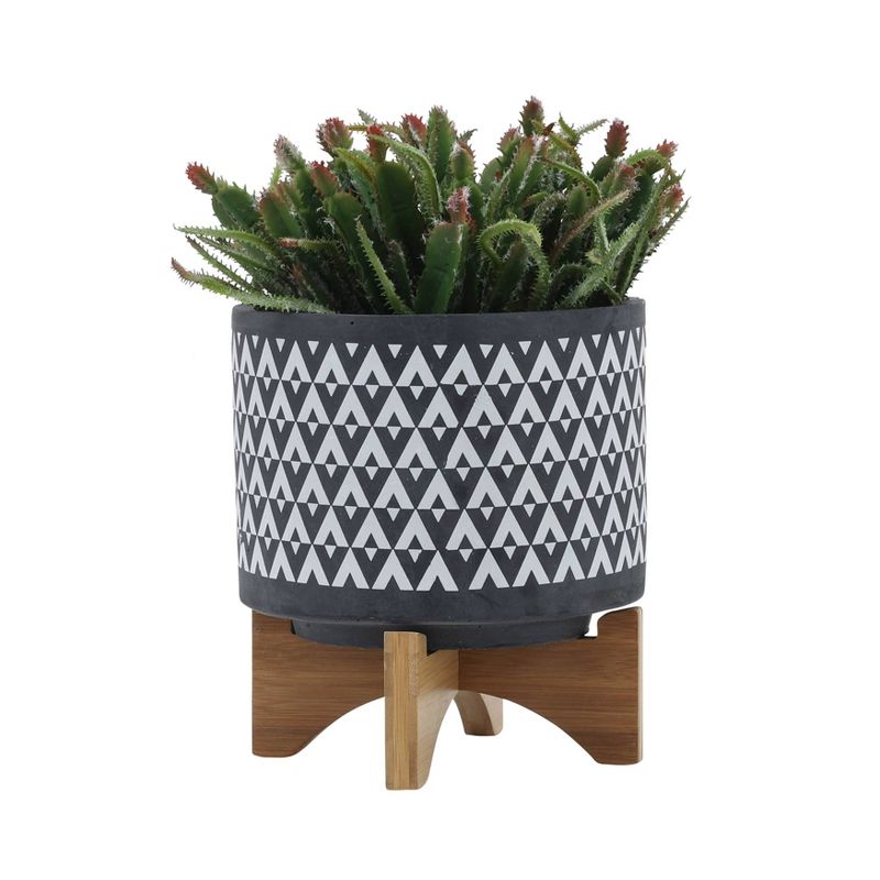 Sagebrook Home With Wooden Stand Aztec Ceramic Planter Pots Gray, 4 of 9