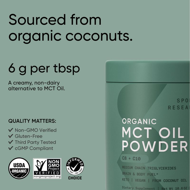 Sports Research Organic MCT Oil Powder, 10.6 oz (300 g), 4 of 5