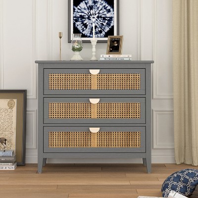 NicBex Natural Rattan 3 Drawer Cabinet Closet Organizers and Storage Dresser for Closet Chests of Drawers for Bedroom, Living Room, Gray