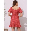 INSPIRE CHIC Women's Square Neck Floral Puff Sleeve Tie Waist Flowy Dresses - 3 of 4