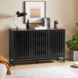 Racxily 3-Drawer Dresser with 4 Shelves, Slatted Grille Design with MDF & Metal Legs - 1 of 4