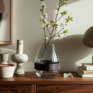 Glass Vase with Wood Accent - Modern Decorative Frosted Clear Glass Flower Vase for Home, Office, Bedroom, and Living Room - 10" Clear & Frost - 1 of 4