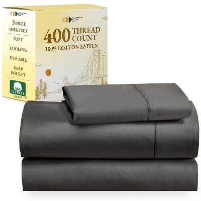 Cotton Sheets Set - Softest 400 Thread Count Bed Sheets, 100% Cotton Sateen, Cooling, Deep Pocket by California Design Den